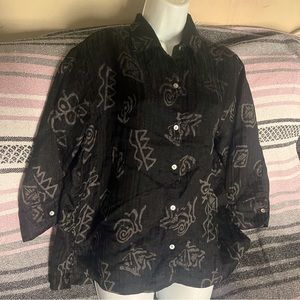 Stylish Black with Gray Patterns Silk linen Shirt